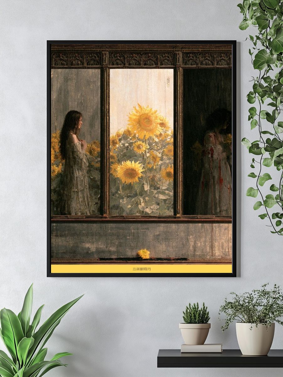 Sunflower Window Scene Print. — room view 4