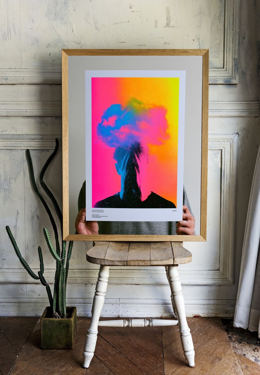 Neon Smoke Silhouette Poster. room preview