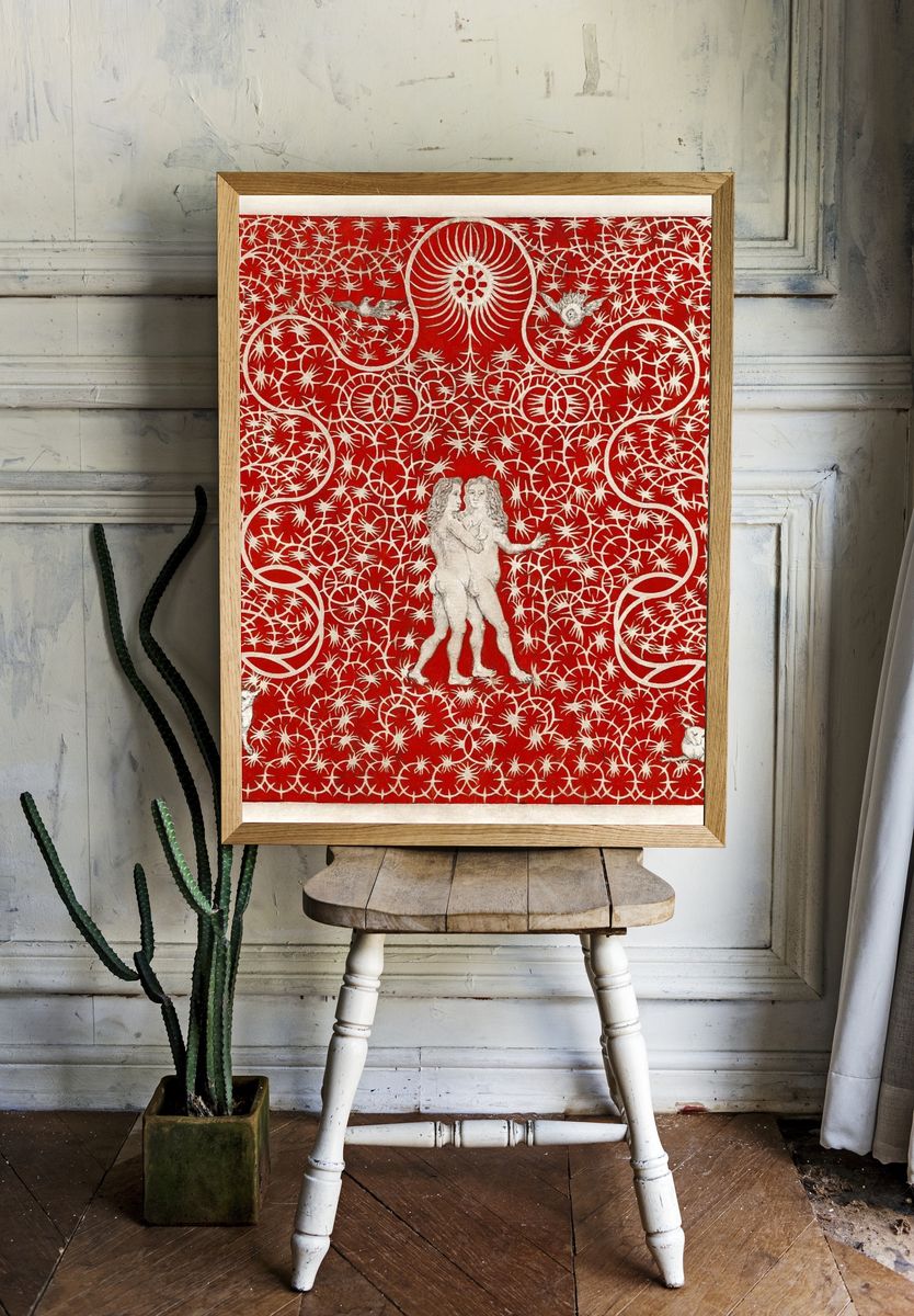 Red Baroque Cherubs Print. — room view 1