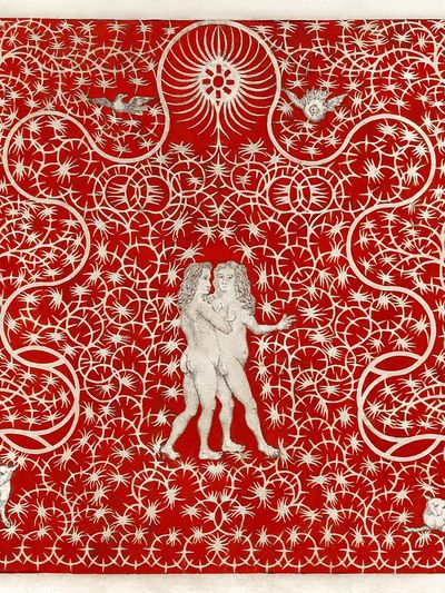 Red Baroque Cherubs Print. poster