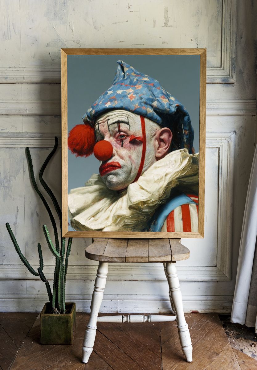 Melancholy Clown Portrait Print. room preview