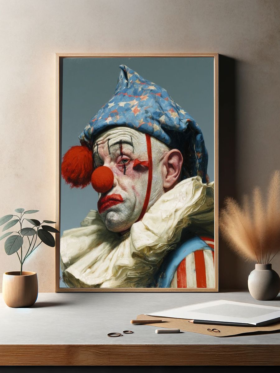 Melancholy Clown Portrait Print. — room view 2