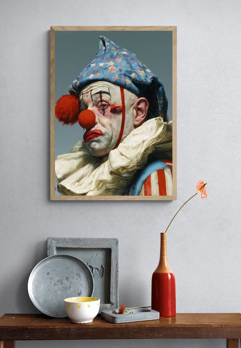 Melancholy Clown Portrait Print. — room view 3