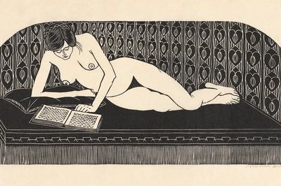 Naked woman showing her breasts. poster print