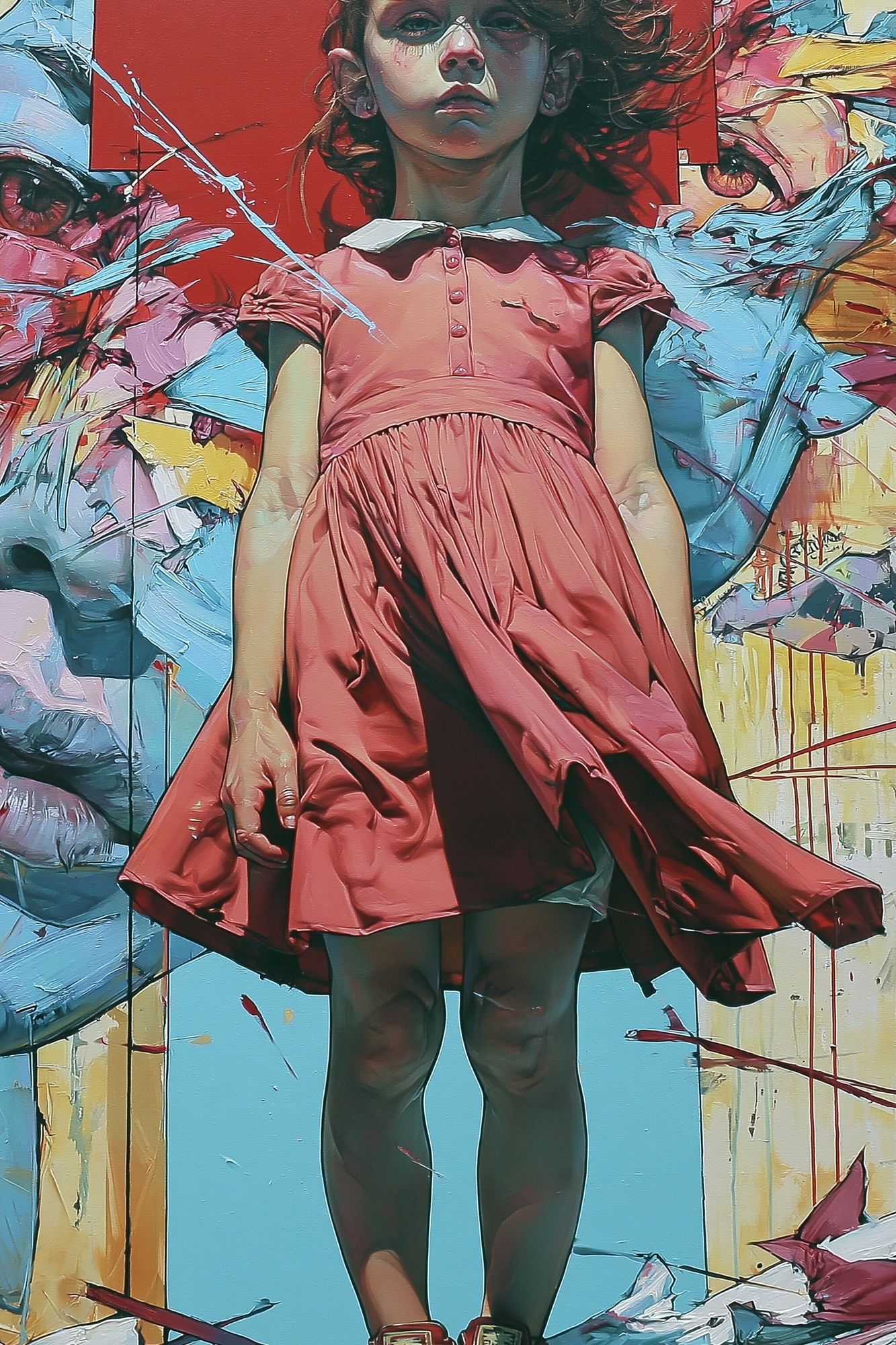 Girl in Pink Dress Street-Art Poster. poster detail