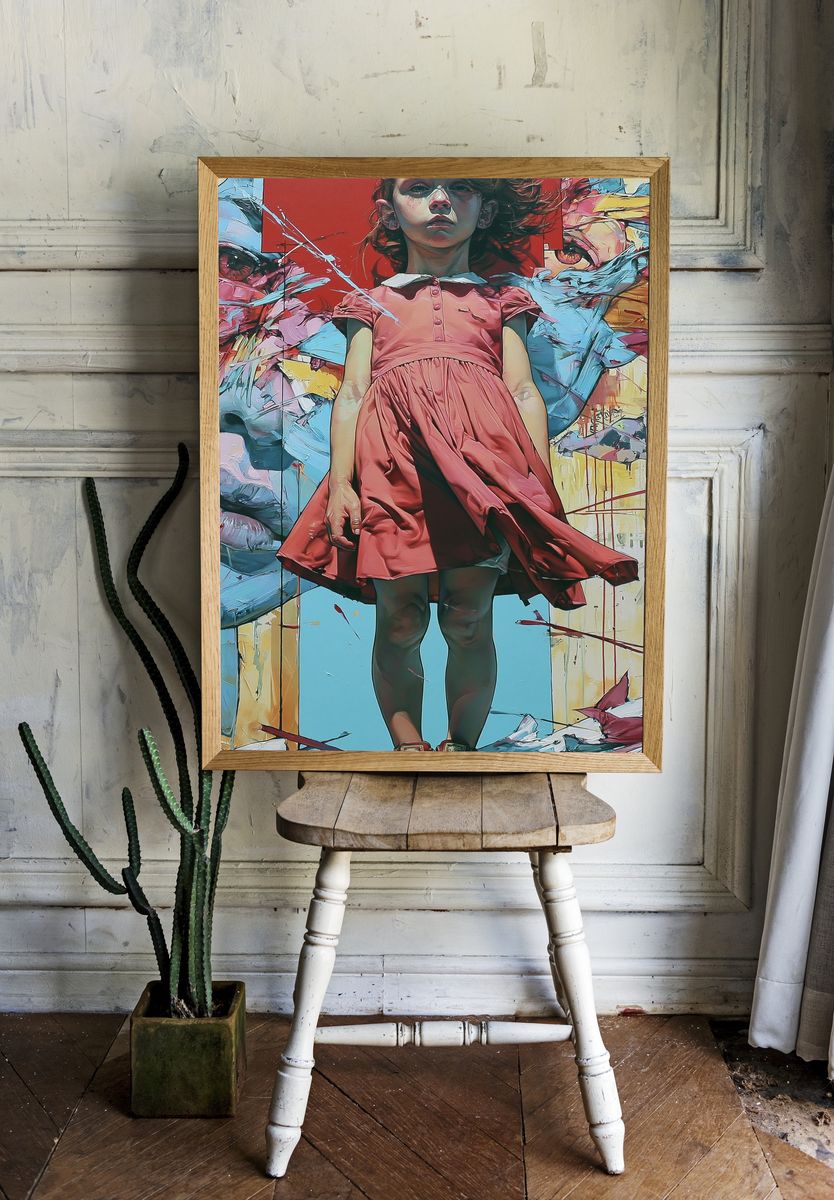 Girl in Pink Dress Street-Art Poster. — room view 1