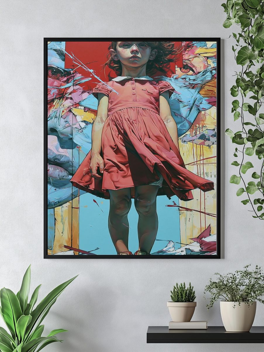 Girl in Pink Dress Street-Art Poster. — room view 4
