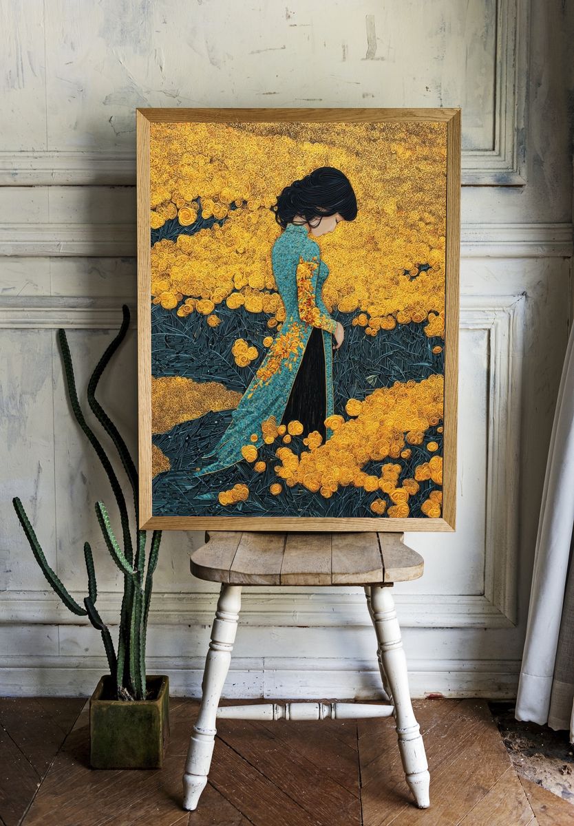 Golden Bloom Woman Contemporary Print room preview