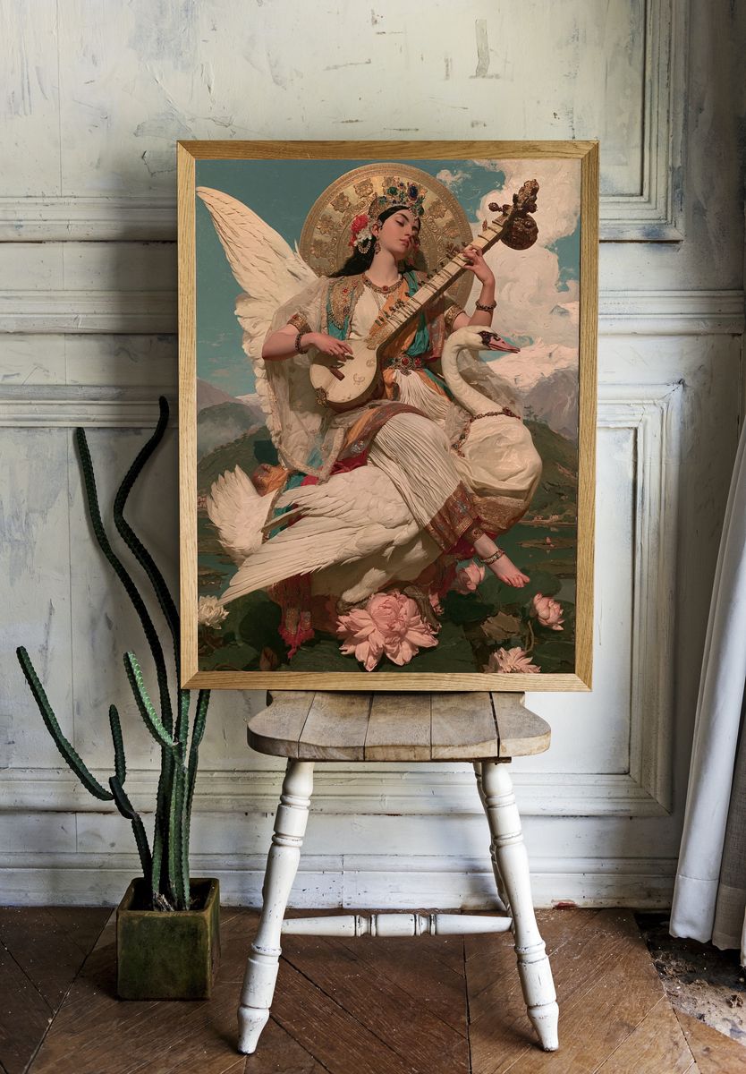 Swan Goddess with Sitar Poster. room preview