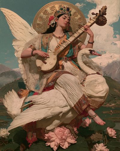 Swan Goddess with Sitar Poster.