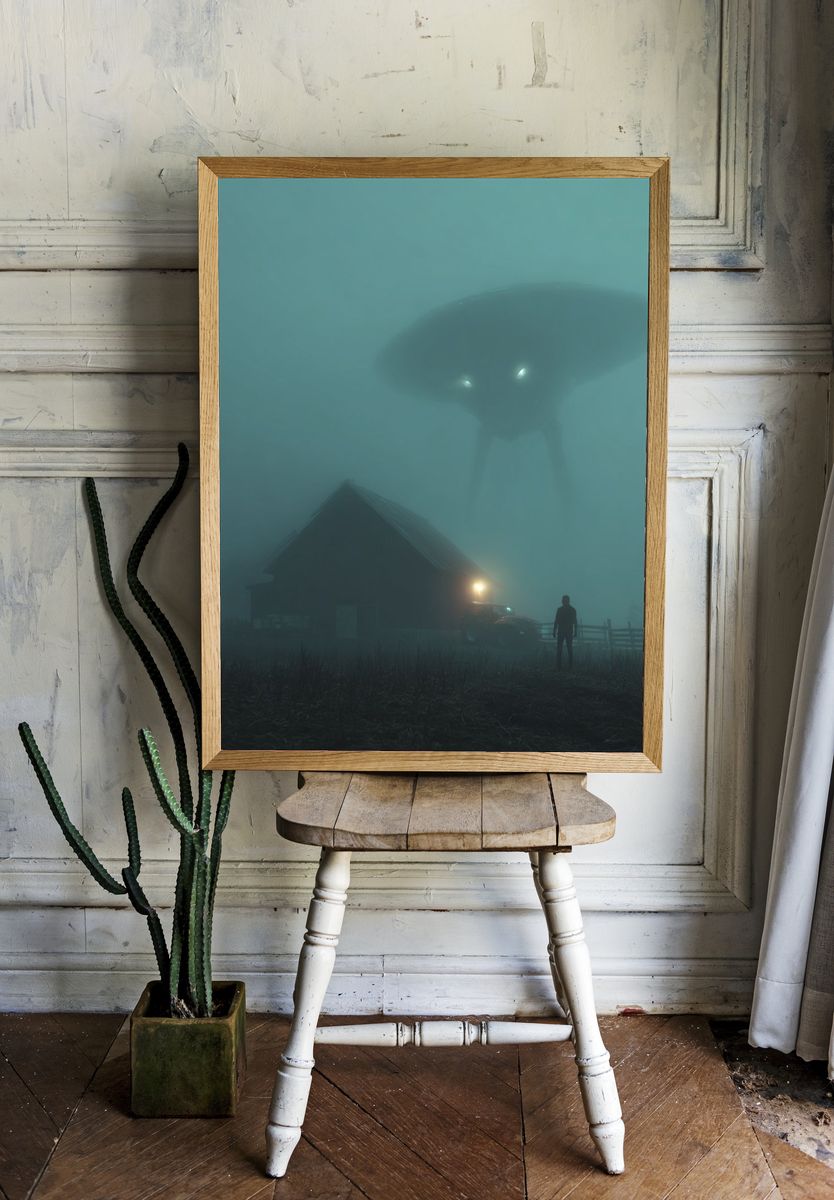 Foggy UFO Encounter — Surreal Print. room preview