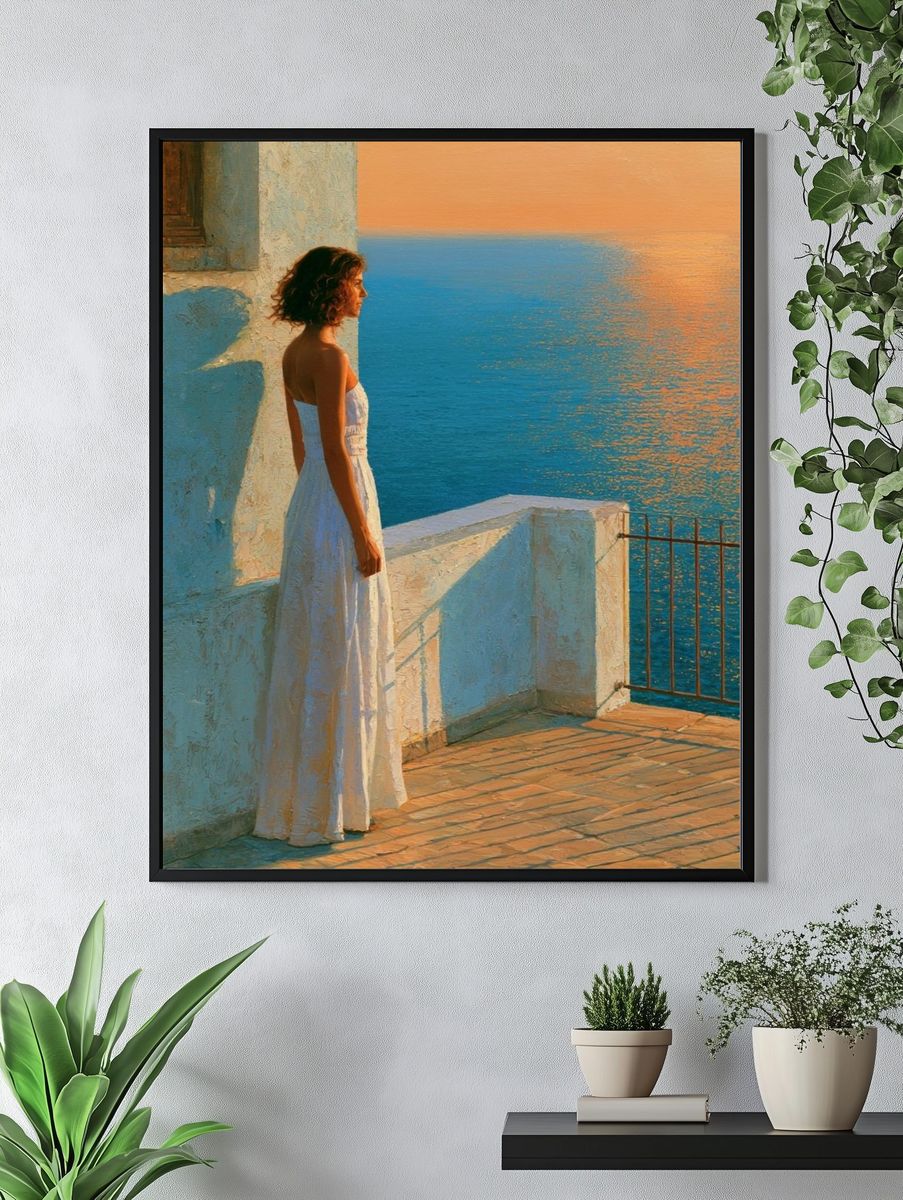 Seaside Woman at Sunset Print. — room view 4