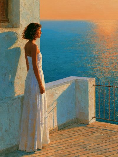 Seaside Woman at Sunset Print.