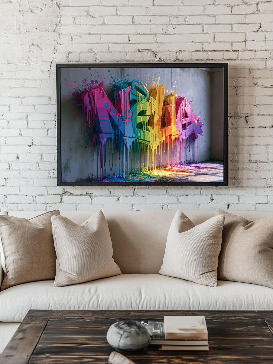 Rainbow Drip Graffiti Poster. room preview