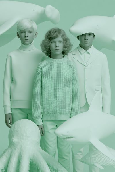 Mint Surreal Children and Sea Creatures Print. poster print