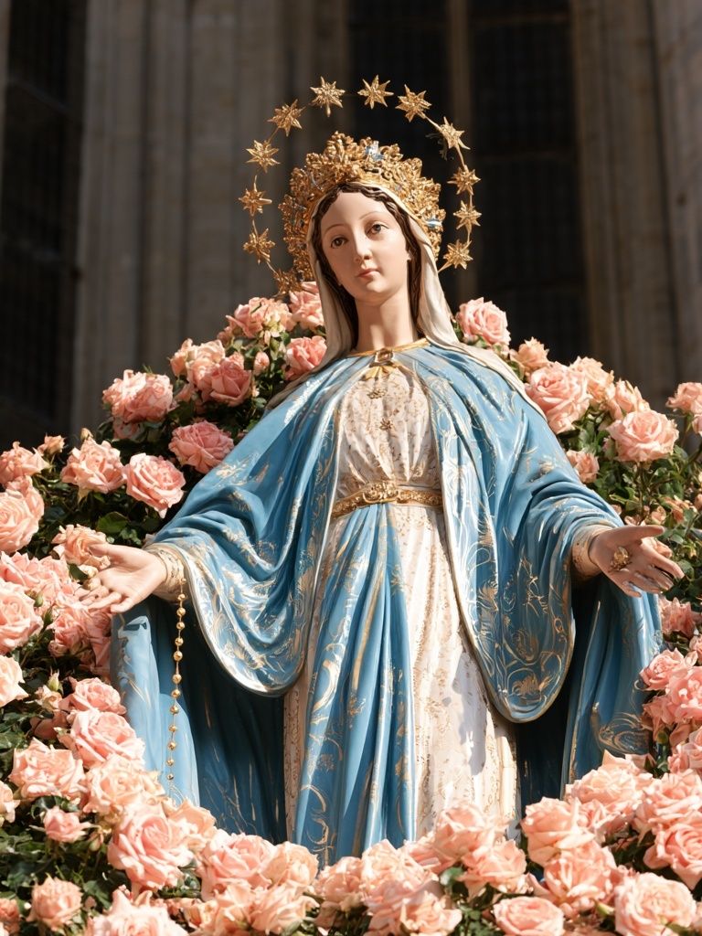 Virgin Mary Floral Devotion Poster. poster — fine-art art
