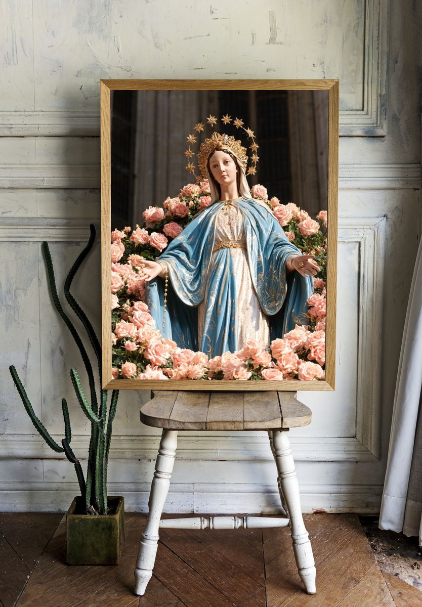 Virgin Mary Floral Devotion Poster. — room view 1