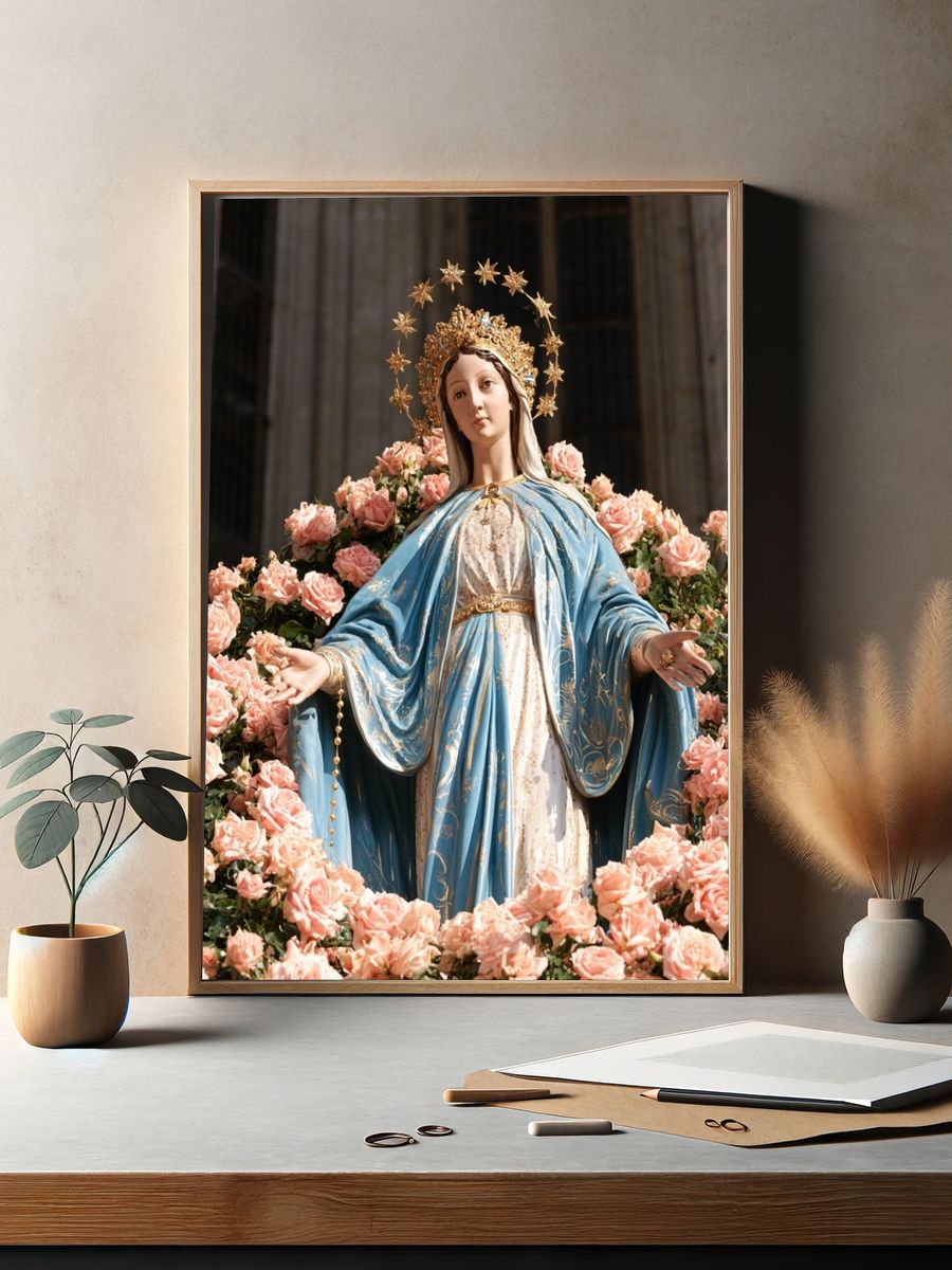 Virgin Mary Floral Devotion Poster. — room view 2