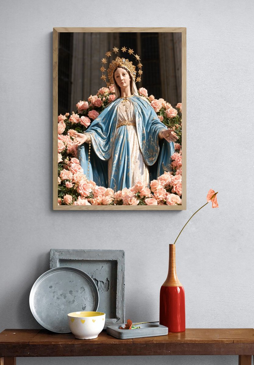 Virgin Mary Floral Devotion Poster. — room view 3