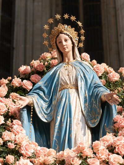Virgin Mary Floral Devotion Poster. poster