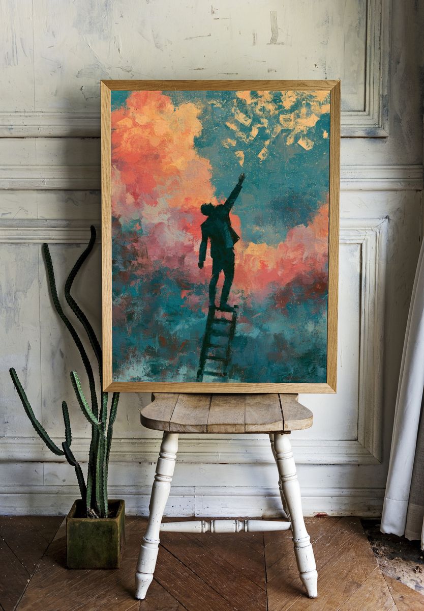 Dreamer on Ladder Fine-Art Poster. — room view 1