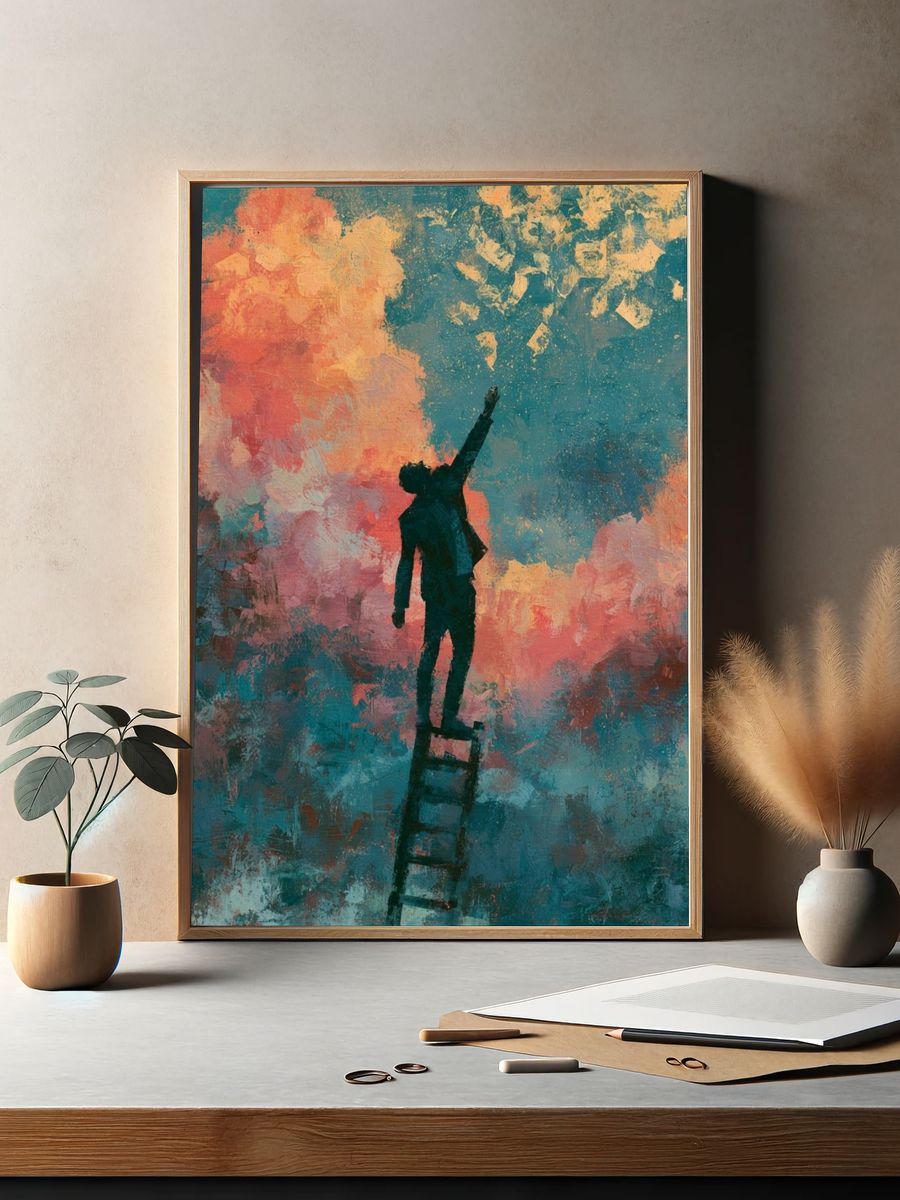 Dreamer on Ladder Fine-Art Poster. — room view 2