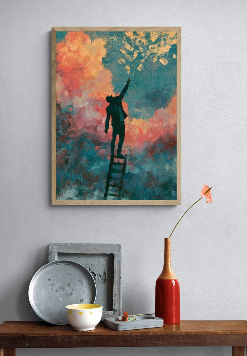 Dreamer on Ladder Fine-Art Poster. — room view 3