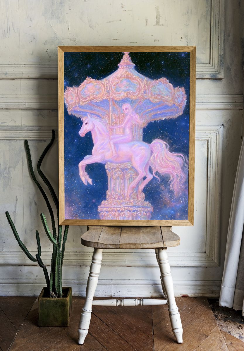 Pastel Carousel Horse — Surreal Print. room preview