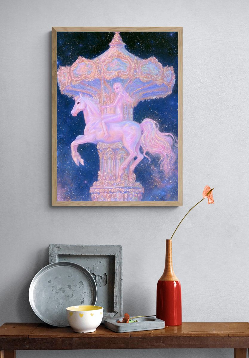 Pastel Carousel Horse — Surreal Print. — room view 3