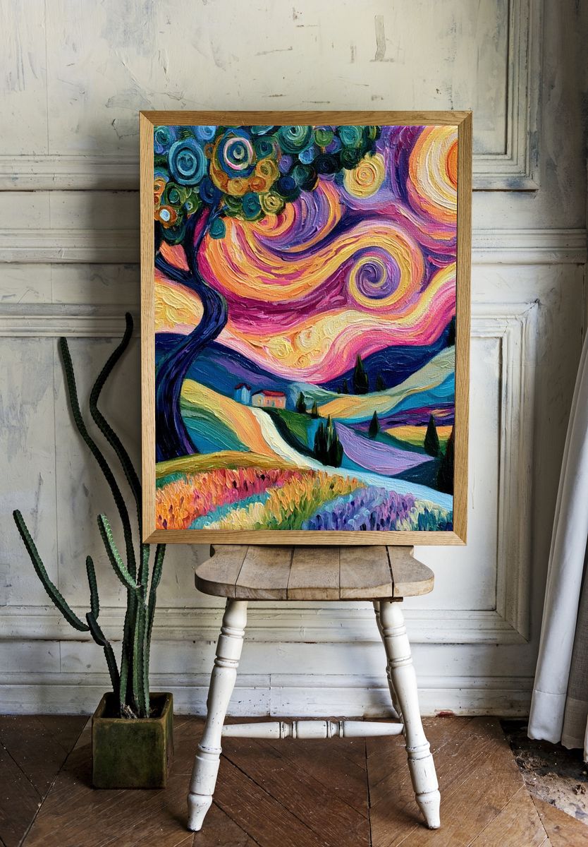 Whimsical Starry Landscape Print. — room view 1