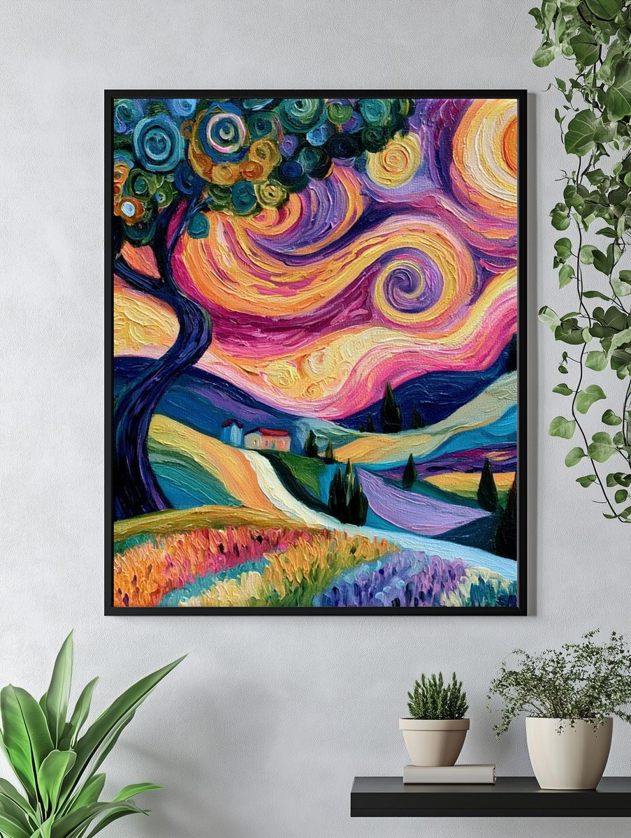 Whimsical Starry Landscape Print. — room view 4