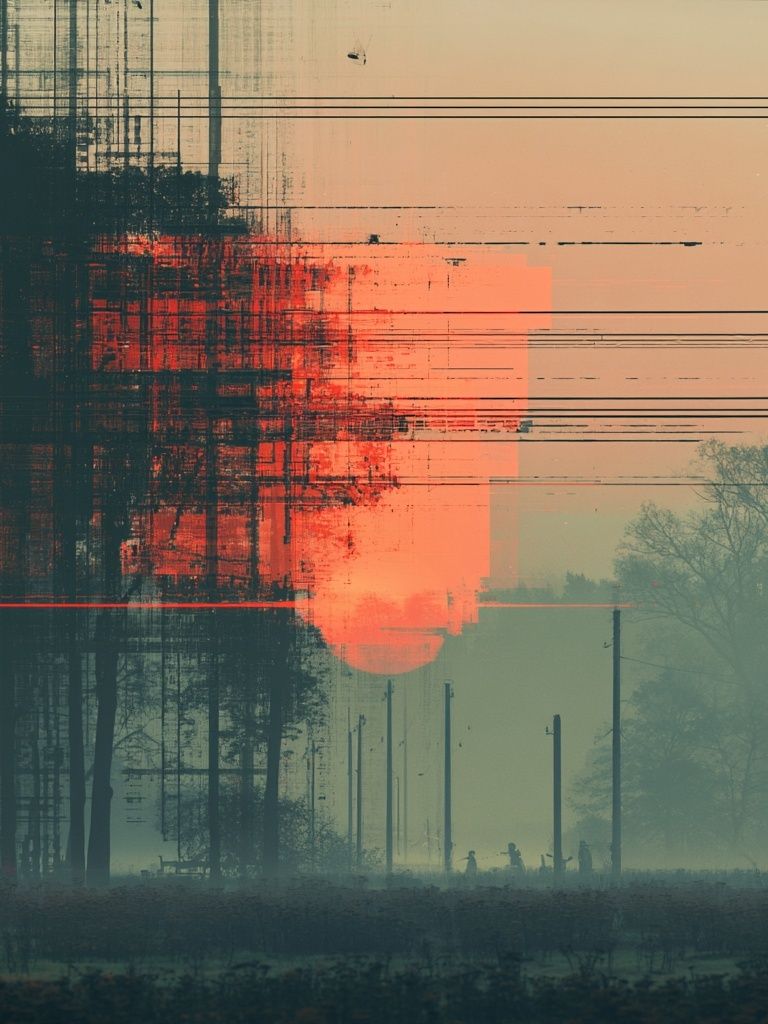 Glitch Sunset Landscape Print. poster — fine-art art