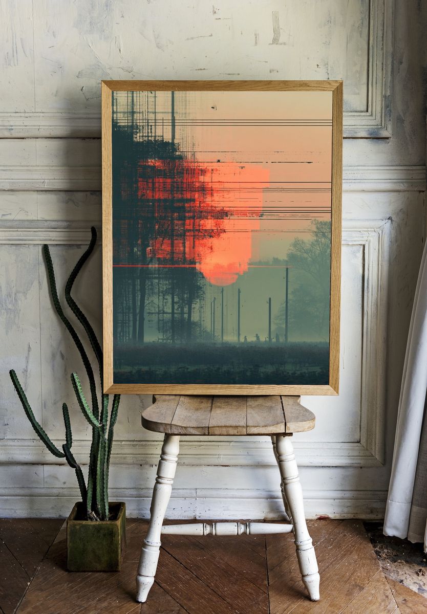 Glitch Sunset Landscape Print. — room view 1