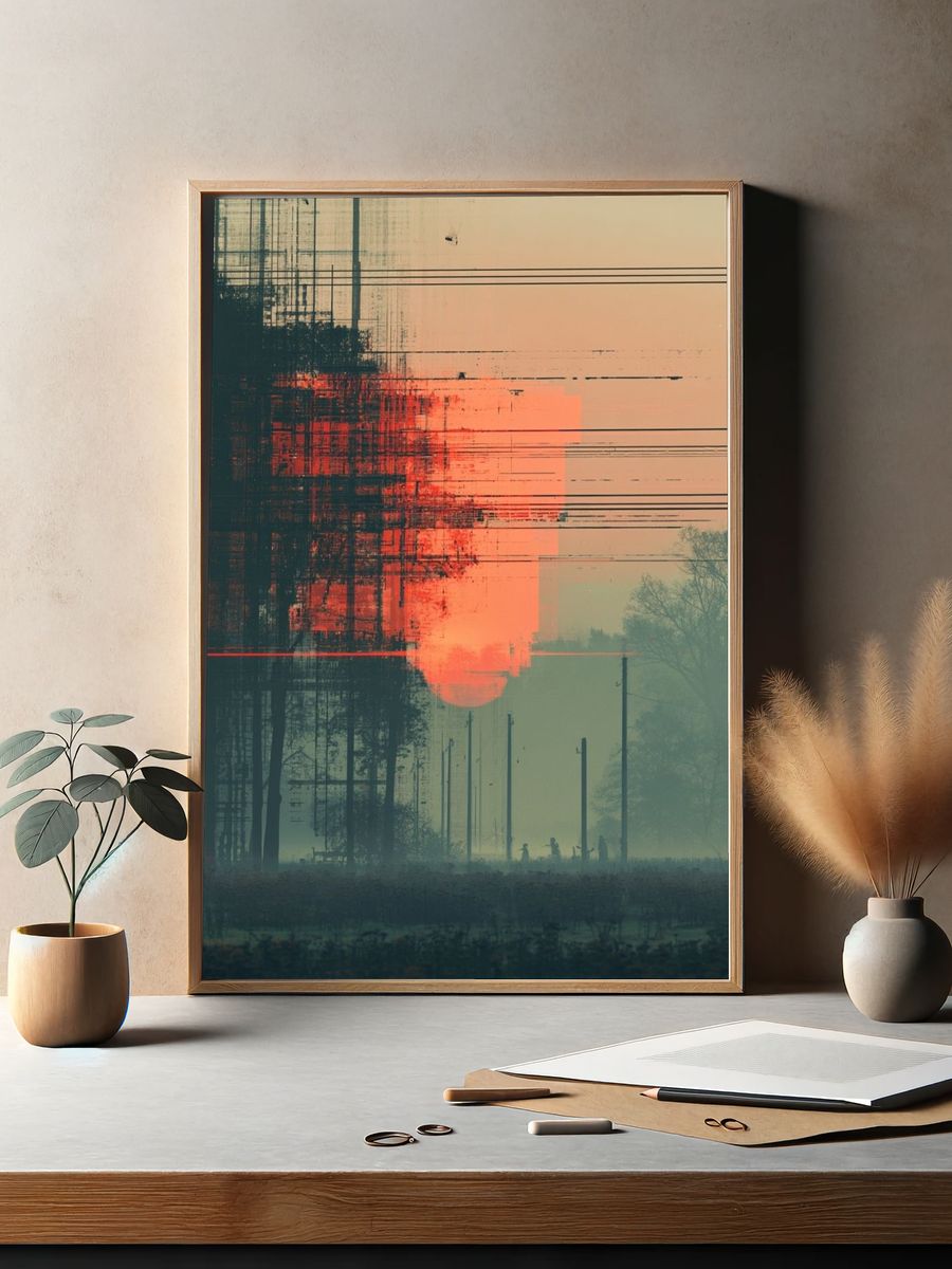 Glitch Sunset Landscape Print. — room view 2