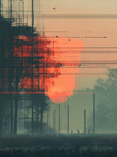 Glitch Sunset Landscape Print. poster