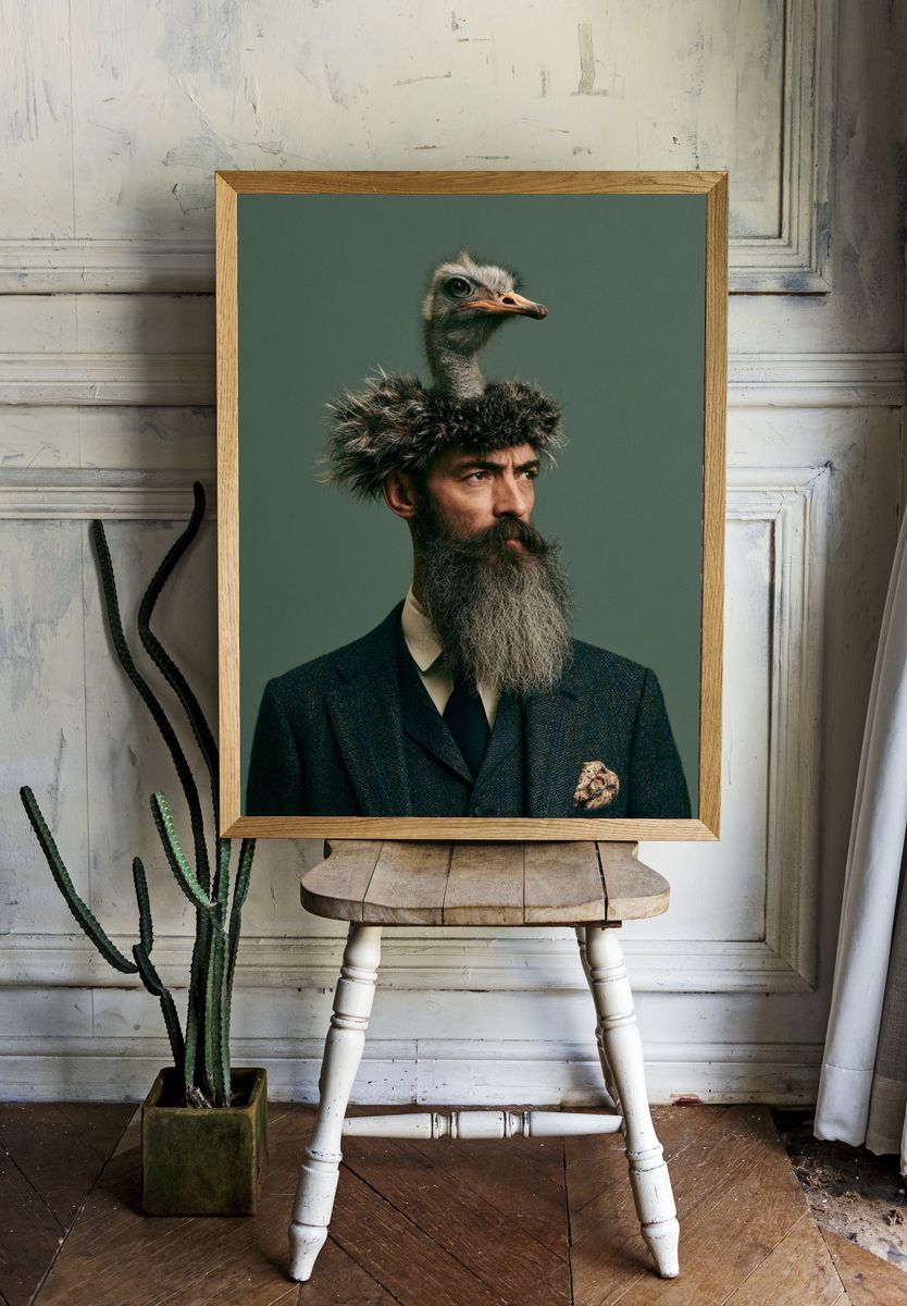 Surreal Ostrich Portrait Print. — room view 1