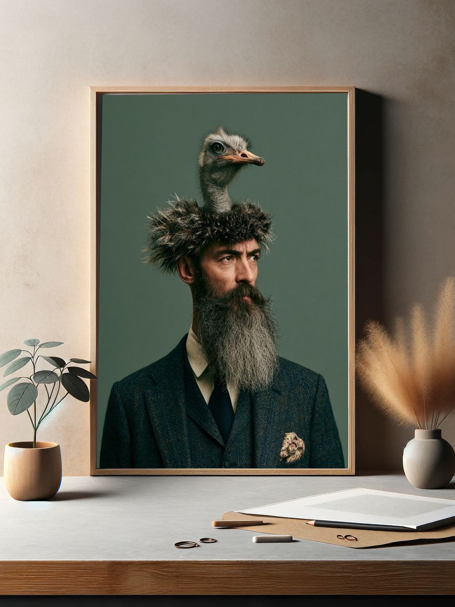 Surreal Ostrich Portrait Print. — room view 2