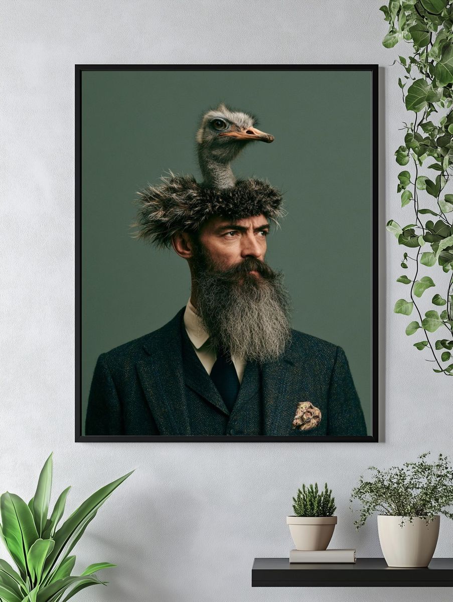 Surreal Ostrich Portrait Print. — room view 4