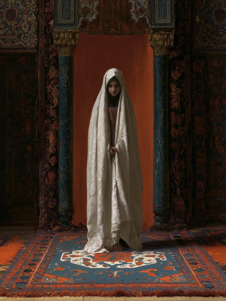 Veiled Figure in Ornate Interior Print. poster — fine-art art
