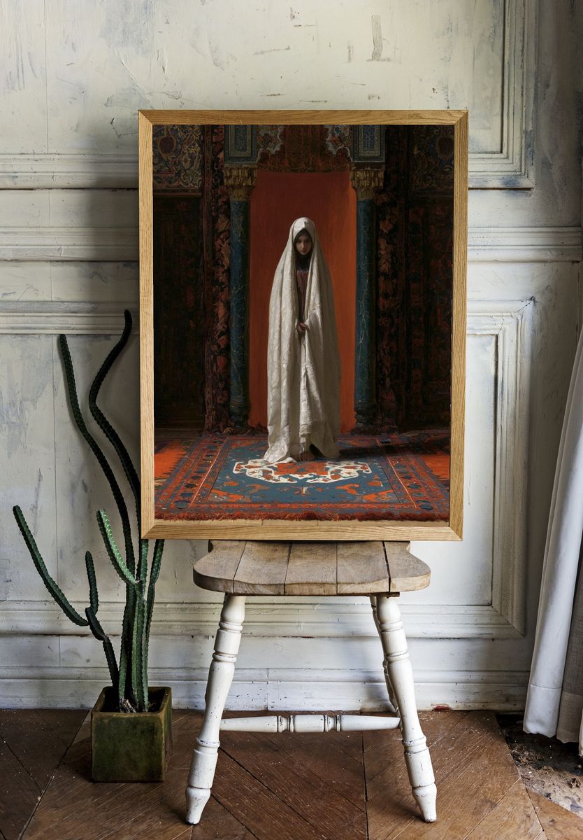Veiled Figure in Ornate Interior Print. room preview