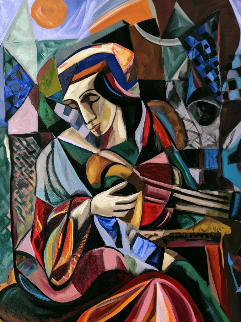 Cubist Guitar Player Fine-Art Print. poster — fine-art art