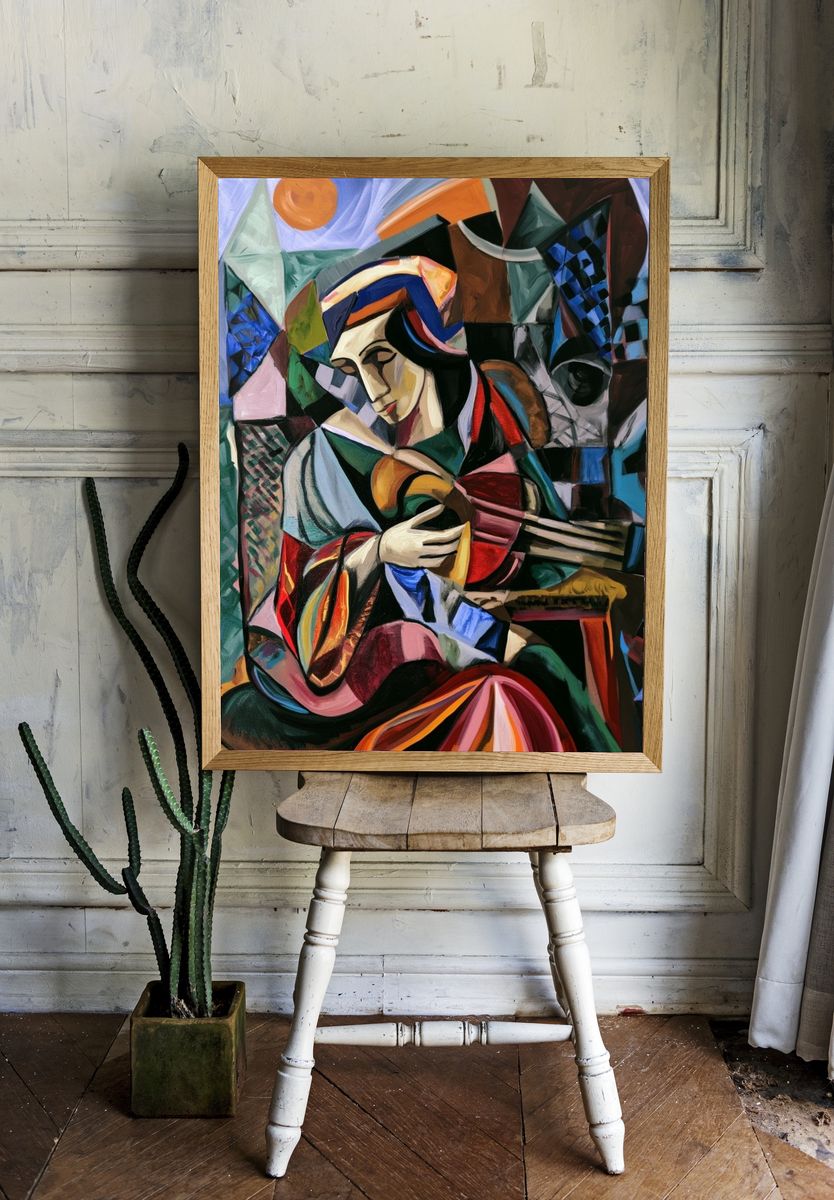 Cubist Guitar Player Fine-Art Print. — room view 1