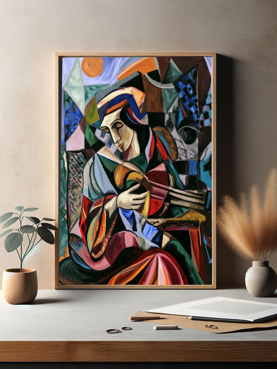 Cubist Guitar Player Fine-Art Print. — room view 2