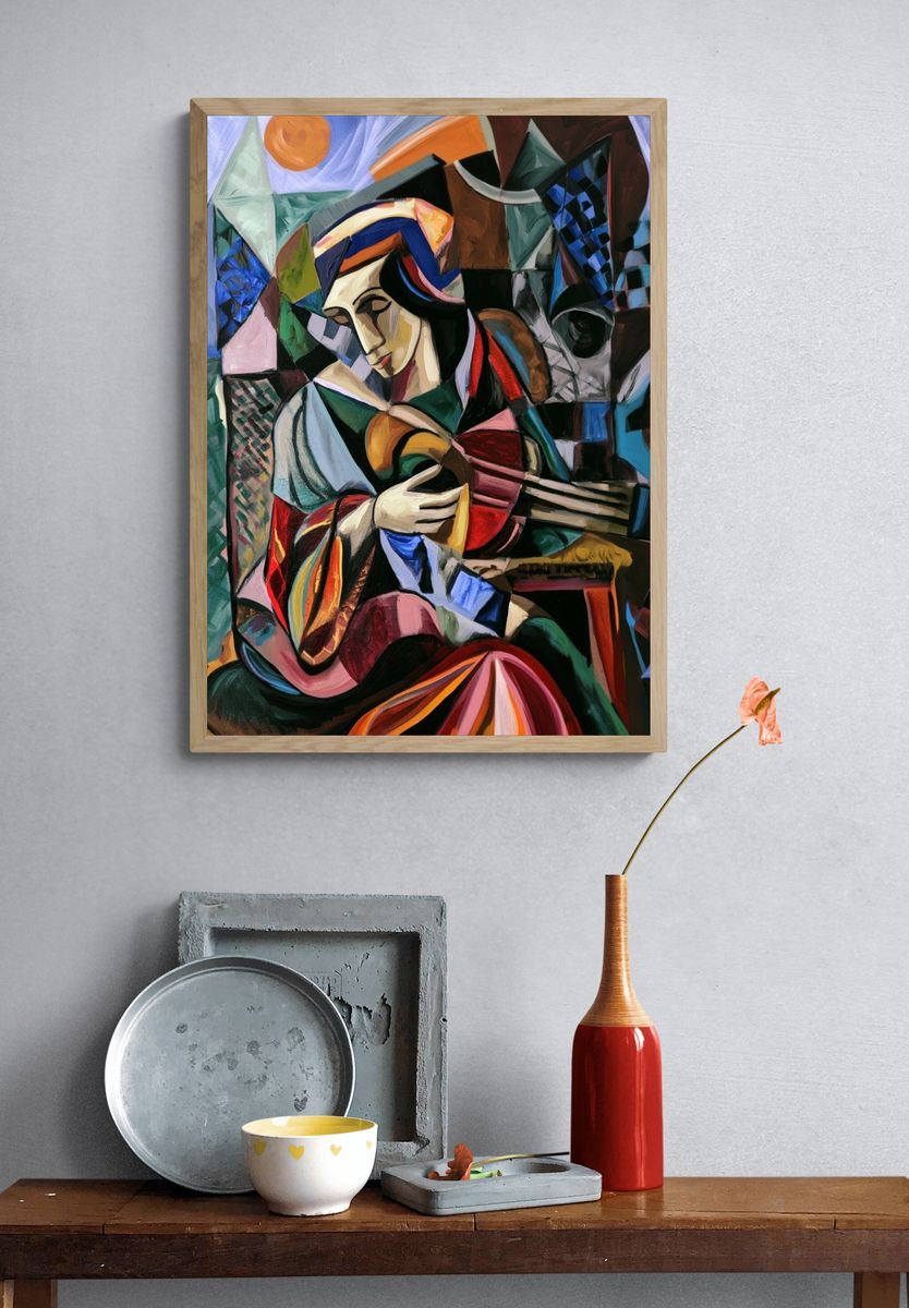 Cubist Guitar Player Fine-Art Print. — room view 3