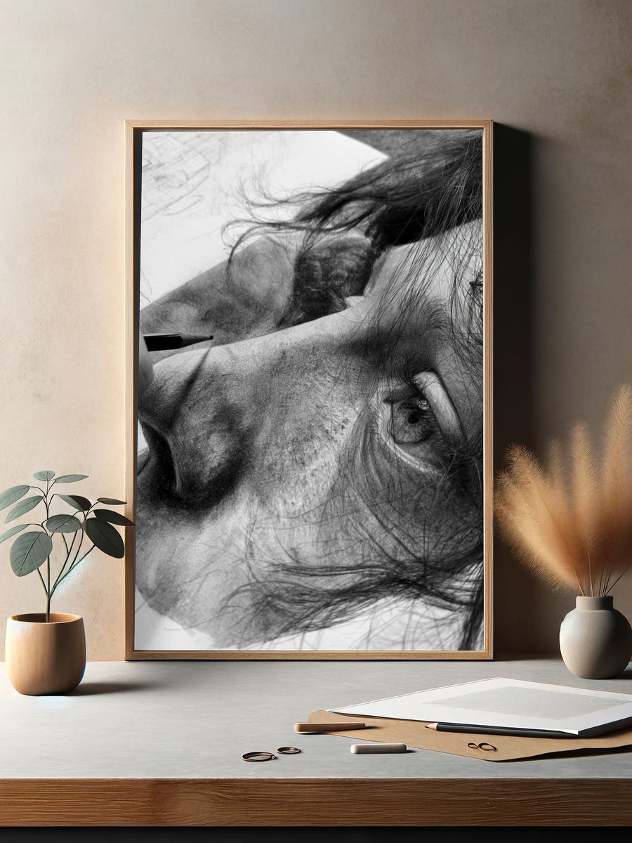 Charcoal Portrait Sketch Poster. — room view 2