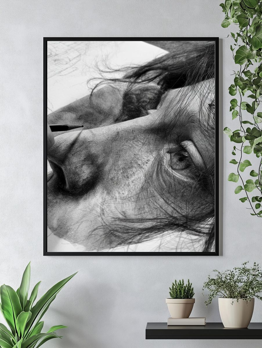 Charcoal Portrait Sketch Poster. — room view 4