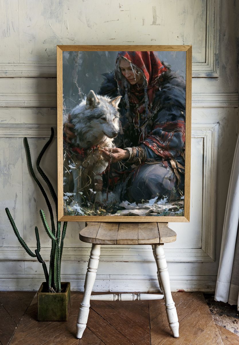 Woman and Wolf Fine-Art Print. — room view 1