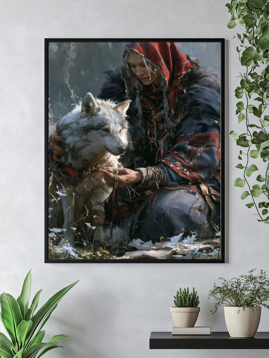 Woman and Wolf Fine-Art Print. — room view 4