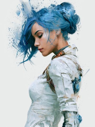 Blue-Haired Woman Portrait Print. poster