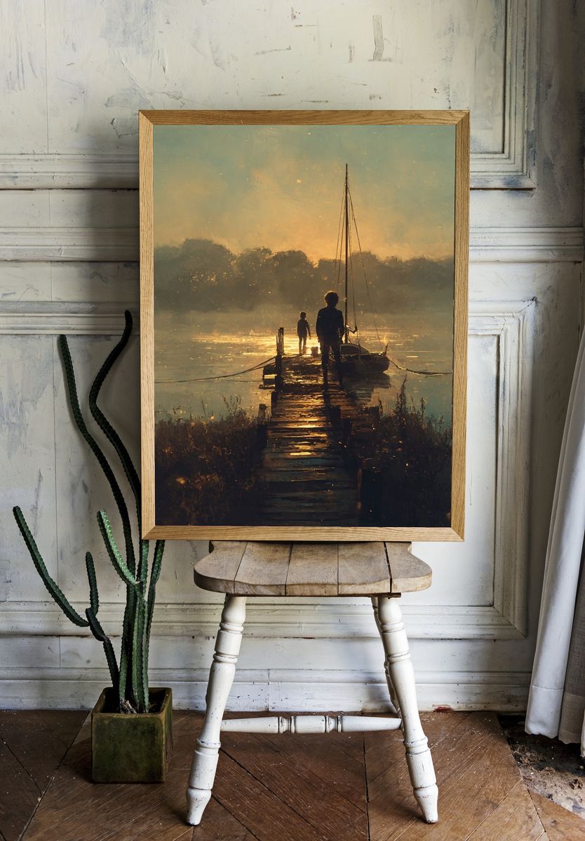 Sunset Dock Sailboat Print room preview